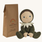 Olli Ella Dinky Dinkum Doll - Percy Pine. The Doll faces forward and sits next to its packaging.
