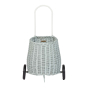 Front of the eco-friendly Olli Ella woven rattan luggy in the vintage blue colour on a white background