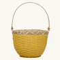 Olli Ella Small mustard yellow Blossom Basket with handle up pictured on a plain background