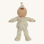 Olli Ella Lullaby Dozy Dinkum Doll - Lyra, a baby doll with white skin, a tuft of light brown hair, and a non-removable buttercream soft velvet onesie with golden embroidered stars.