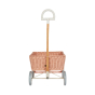 Front of the light pink Olli Ella rattan toy wagon on a white background