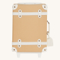 Olli Ella Kids See-Ya Suitcase in a Butterscotch beige colour with handle closed pictured on a plain background