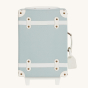Olli Ella Kids See-Ya Suitcase in a steel blue colour dinky dinkum  on the front pictured on a plain background