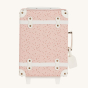 Olli Ella See-Ya Suitcase with a Pink Daisies print pictured on a plain background 