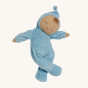 Olli Ella Lullaby Dozy Dinkum Doll - Leo is a posable baby doll with white skin, a tuft of yellow hair, and a non-removable baby blue soft velvet onesie with silver embroidered stars.