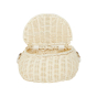Olli ella natural rattan mini chari bag in the chalk colour with the lid open on a white background