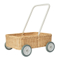 Olli Ella hand woven rattan baby Wamble Walker in the straw colour on a white background