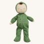 Olli Ella Dozy Dinkum Pudding in a pale green outfit, with leaf pattern