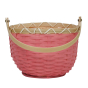 Olli Ella Small raspberry pink Blossom Basket with handle down pictured on a plain white background