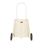 Back of the Olli Ella eco-friendly kids wooden luggy trolley on a white background