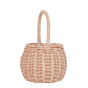 Olli Ella eco-friendly natural rattan berry basket in the rose colour on a white background