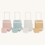 Collection of four new olli ella suitcases with matching wash bags pictured on a plain background 