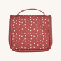 Olli Ella See-Ya Washbag in Sweetheart Red design, with small white flowers on a red fabric background