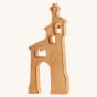 Ostheimer children's handmade wooden bell tower toy on a beige background