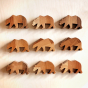 Set of O-WOW Walnut Bear toys lined up in rows on a bright wooden background