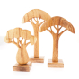 Papoose 3 large handmade wooden African toy trees in a natural wood finish on a white background