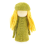 Light green Papoose handmade felt bright elf toy on a white background