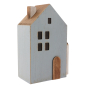 Papoose handmade blue wooden house toy on a white background