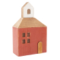 Papoose handmade red wooden house toy on a white background