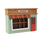 Close up of the Papoose childrens handmade wooden toy shop on a white background