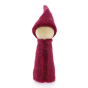 Papoose handmade felt rainbow gnome figure in magenta on a white background