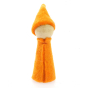 Papoose handmade felt rainbow gnome figure in orange on a white background