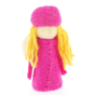 Pink Papoose handmade felt bright elf toy figure on a white background