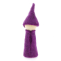 Papoose handmade felt rainbow gnome figure in purple on a white background