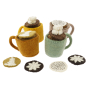 Papoose handmade felt hot drinks play food set laid out on a white background