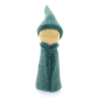 Papoose handmade felt rainbow gnome figure in teal on a white background