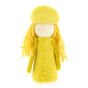 Yellow Papoose handmade felt bright elf toy on a white background