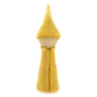 Papoose handmade felt rainbow gnome figure in yellow on a white background