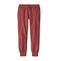 Patagonia Women's Ahnya Pants in pinky Rosehip with elasticated ankle cuffs and waist, drawstring and pockets on a white background