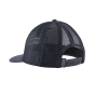 Back of the Patagonia recycled plastic P6 logo trucker hat in the navy blue colour on a white background