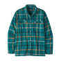 Patagonia Men's Long Sleeve Organic Cotton Fjord Flannel Shirt - Brisk green with front pockets and buttons down the front on a white background