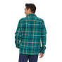 Patagonia Men's Long Sleeve Organic Cotton Fjord Flannel Shirt - Brisk green from the back worn by a person wearing jeans on a white background