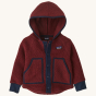 Patagonia Little Kids Retro Pile Fleece Jacket - Carmine Red on a plain background.