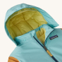 Hood and zip detail on the Patagonia Little Kids Snow Pile One-Piece.