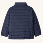 Back of Patagonia Little Kids Down Insulated Sweater Jacket on a plain background.