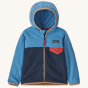Patagonia Little Kids Micro D Fleece Jacket - New Navy / Blue Bird on a plain background.