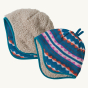 Patagonia Little Kids Reversible Beanie Hat - Diamond Stripe / Marble Pink on a plain background.