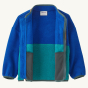 Front view of the unzipped Patagonia Little Kids Synchilla Fleece Jacket - Passage Blue on a plain background.