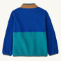 Back view of the Patagonia Little Kids Synchilla Fleece Jacket - Passage Blue on a plain background.