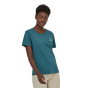Woman stood wearing the Patagonia eco-friendly organic cotton we need seaweed t shirt on a white background