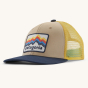 Patagonia kids adjustable trucker hat in the oar tan colour on a beige background