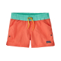 Patagonia kids costa rica baggies swimming shorts in the coho coral colour on a white background