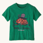 Patagonia Little Kids Graphic T-Shirt - Easy Rider / Gather Green. A lovely mossy green coloured t-shirt with a fun pink snail riding on a turtles back print, and the text "Take It Easy" below