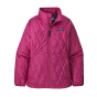 Patagonia Kids' Nano Puff Jacket in Mythic Pink with central zip and side pockets on a white background