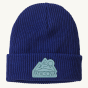 Patagonia Kids Logo Beanie Hat - Z's and S's / Passage Blue on a plain background.