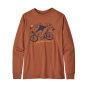 Patagonia kids long sleeved organic t shirt in the mt moose henna brown colour on a white background